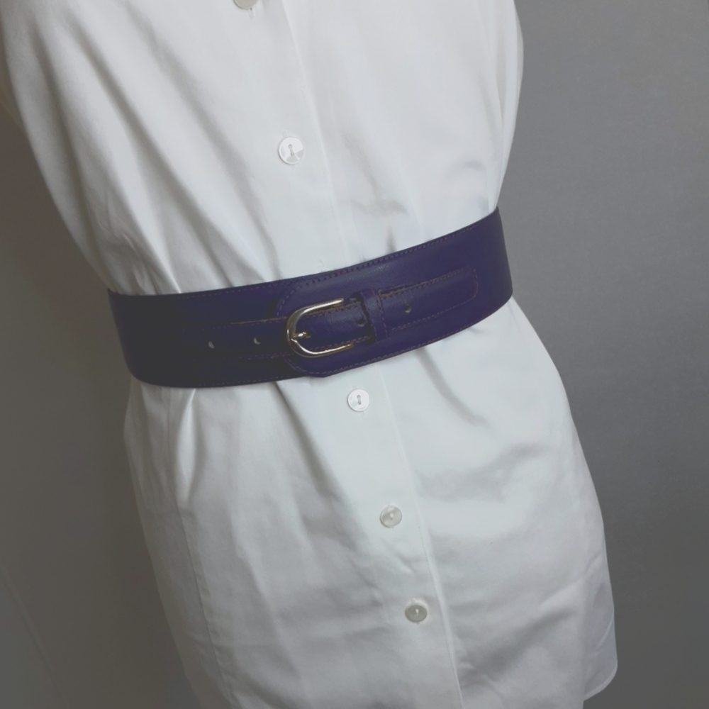 VTG R.O.C. PURPLE GENUINE LEATHER WAIST CLINCHER BELT M - Picture 2 of 6